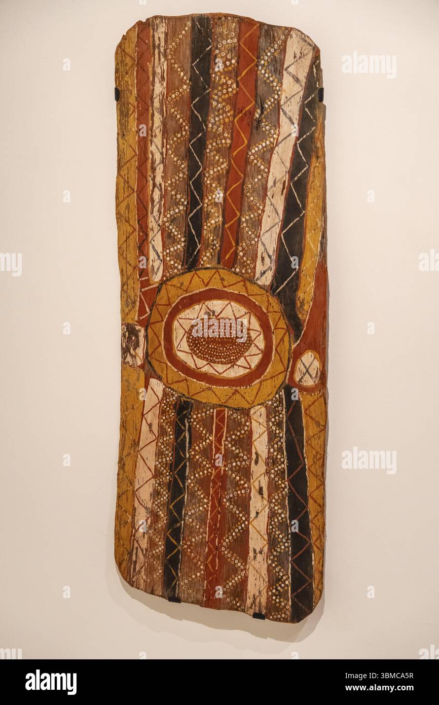 Purukuparli Mythos, Mondstrahlen, Mangrovenschlangen und Früchte, (Ali) Purukuparli, Tiwi, Melville Island, Northern Territory, Australien, 1960, Gemälde auf eu Stockfoto