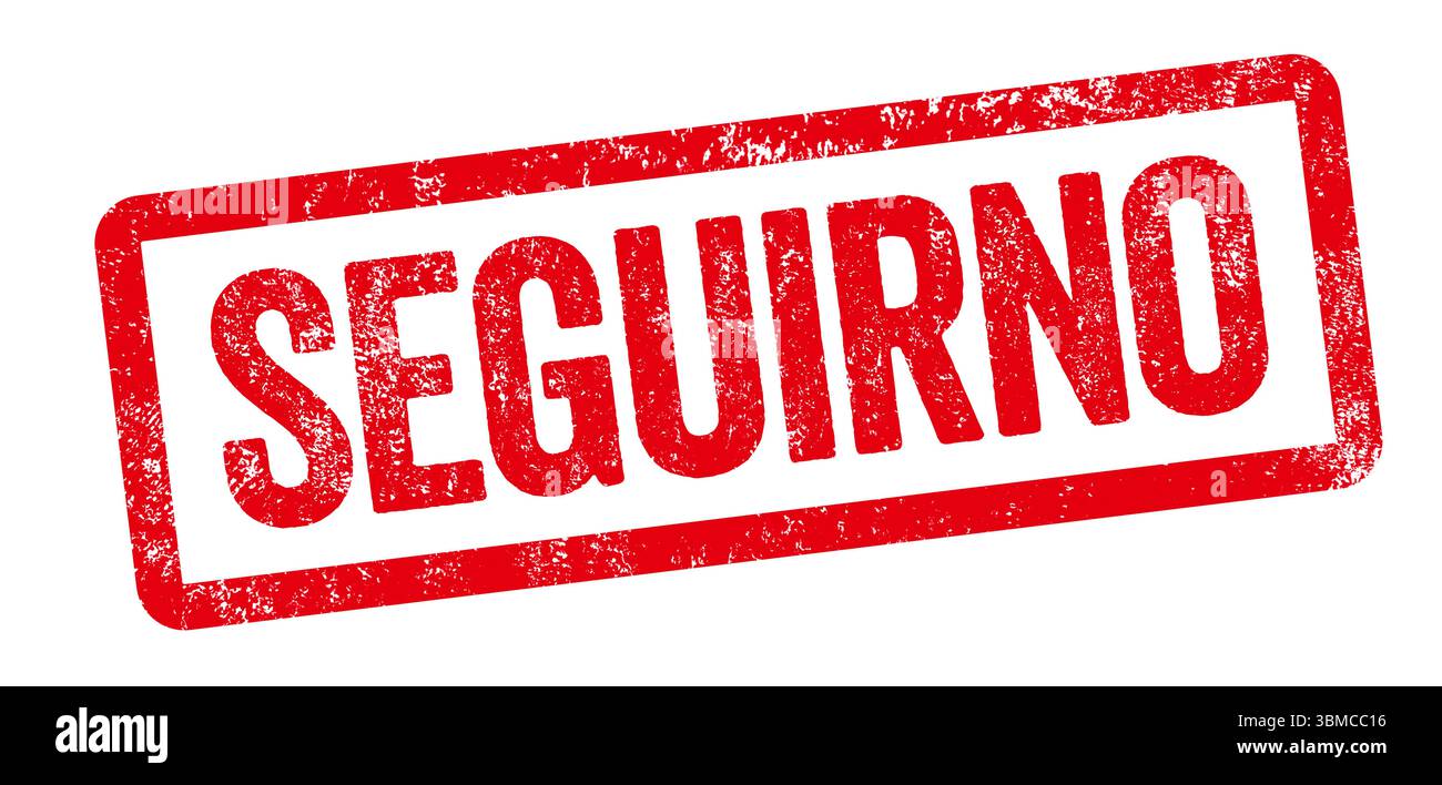 Roter Stempel mit Megaphon - folgen Sie uns auf spanisch Stockfoto