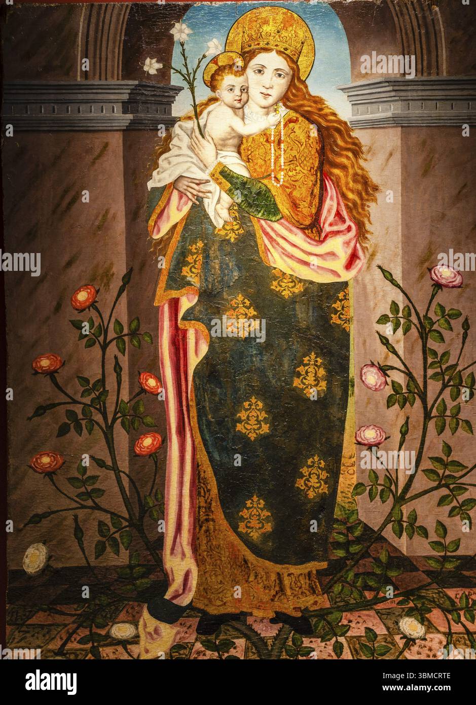 Jungfrau des Rosenkranzes, XVI-XVII Jahrhundert, Werkstatt des OMS, Öl auf Holz, Palau Bischofsdiözesa de Mallorca, mallorca, balearen, spanien Stockfoto