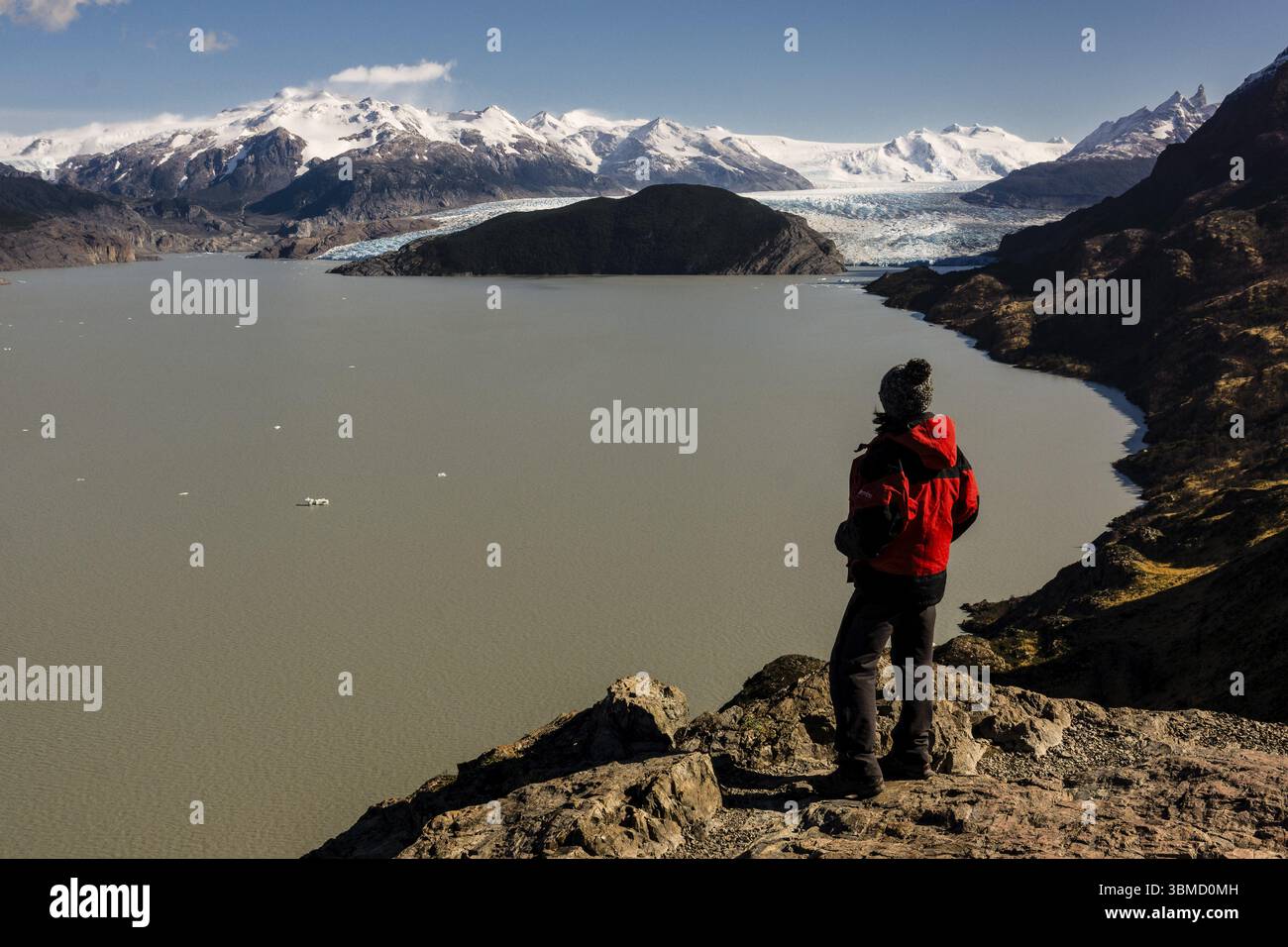 Glacier Grey Lake Valley, Wanderung auf dem W-Trek, Nationalpark Torres del Paine, Nationales System geschuetzter Wildgebiete, Patagonien, Republik C Stockfoto