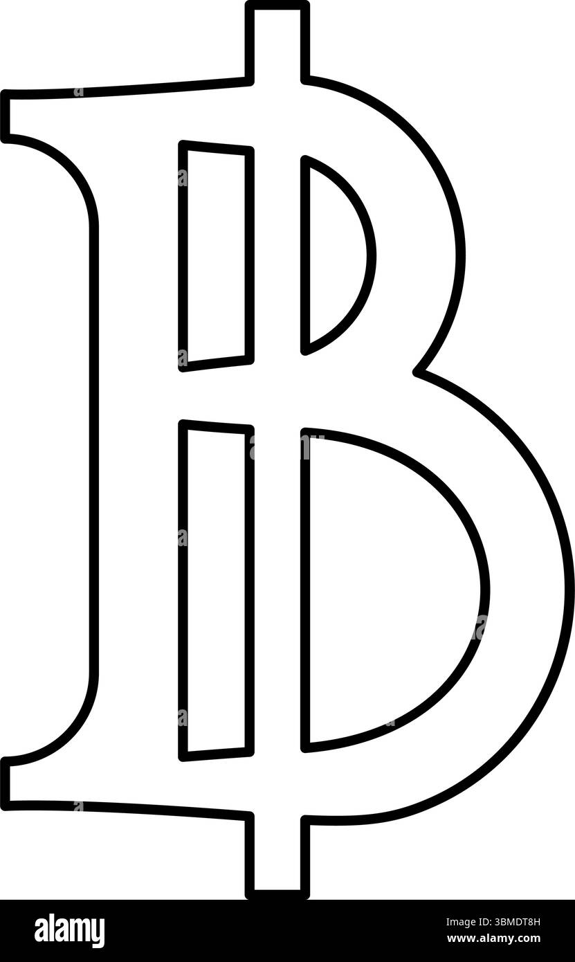 Währungssymbol Baht Kontur Kontur Linie Symbol Schwarz Farbe Vektor Illustration Bild dünn flach Stil einfach Stock Vektor