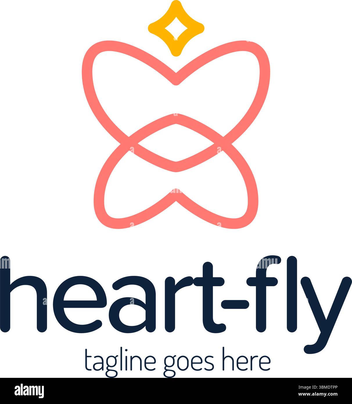 Design-Vektor mit Herz-Schmetterling-Logo für Umstandsmodell mit kreativem, einzigartigem Konzept. Schmetterling mit Herzlinie und Sternlogo. Stock Vektor