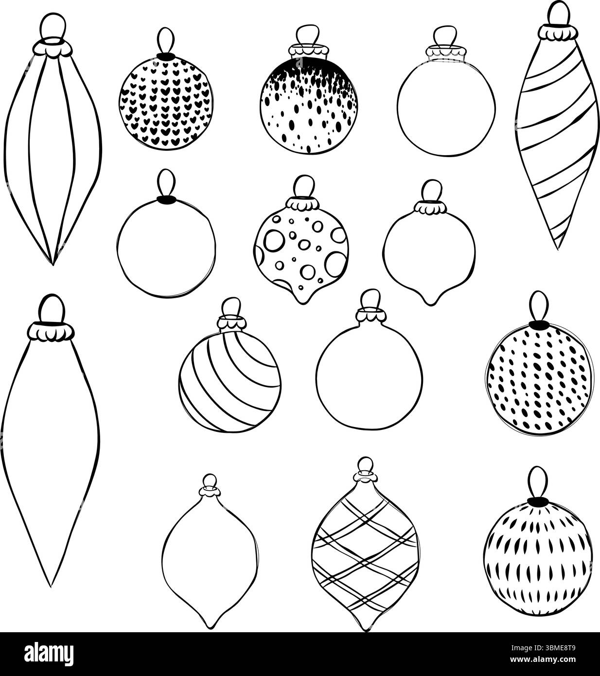 Weihnachtsbaumschmuck isoliertes Set. Abbildung der grafischen Vektorfarbe. Silhouettenzeichen für Logo, Druck, Comics, Mode, Pop Art, Platinen, Desi Stock Vektor