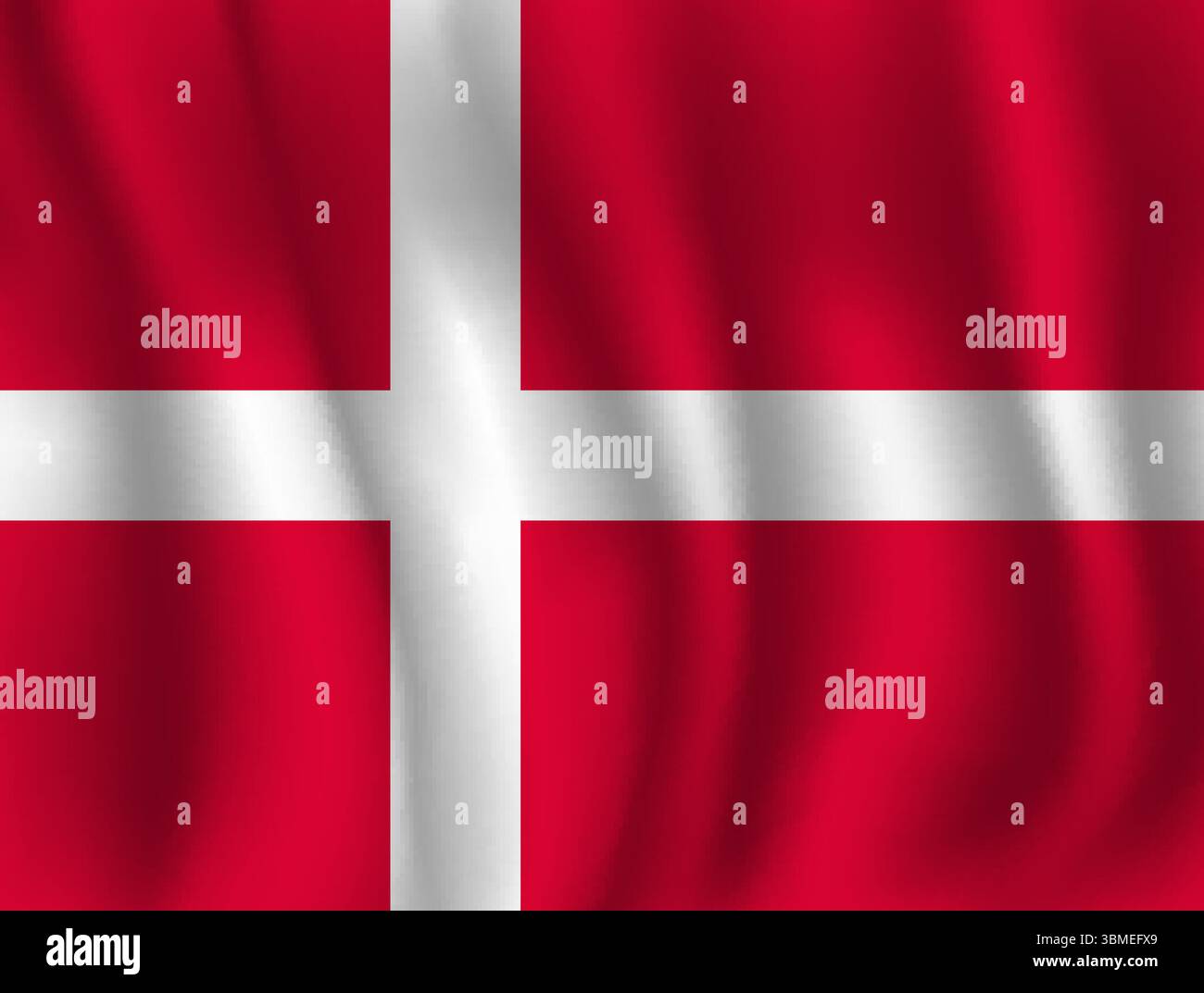 Die Flagge Dänemarks flattert im Wind, mit Falten 3d Stock Vektor