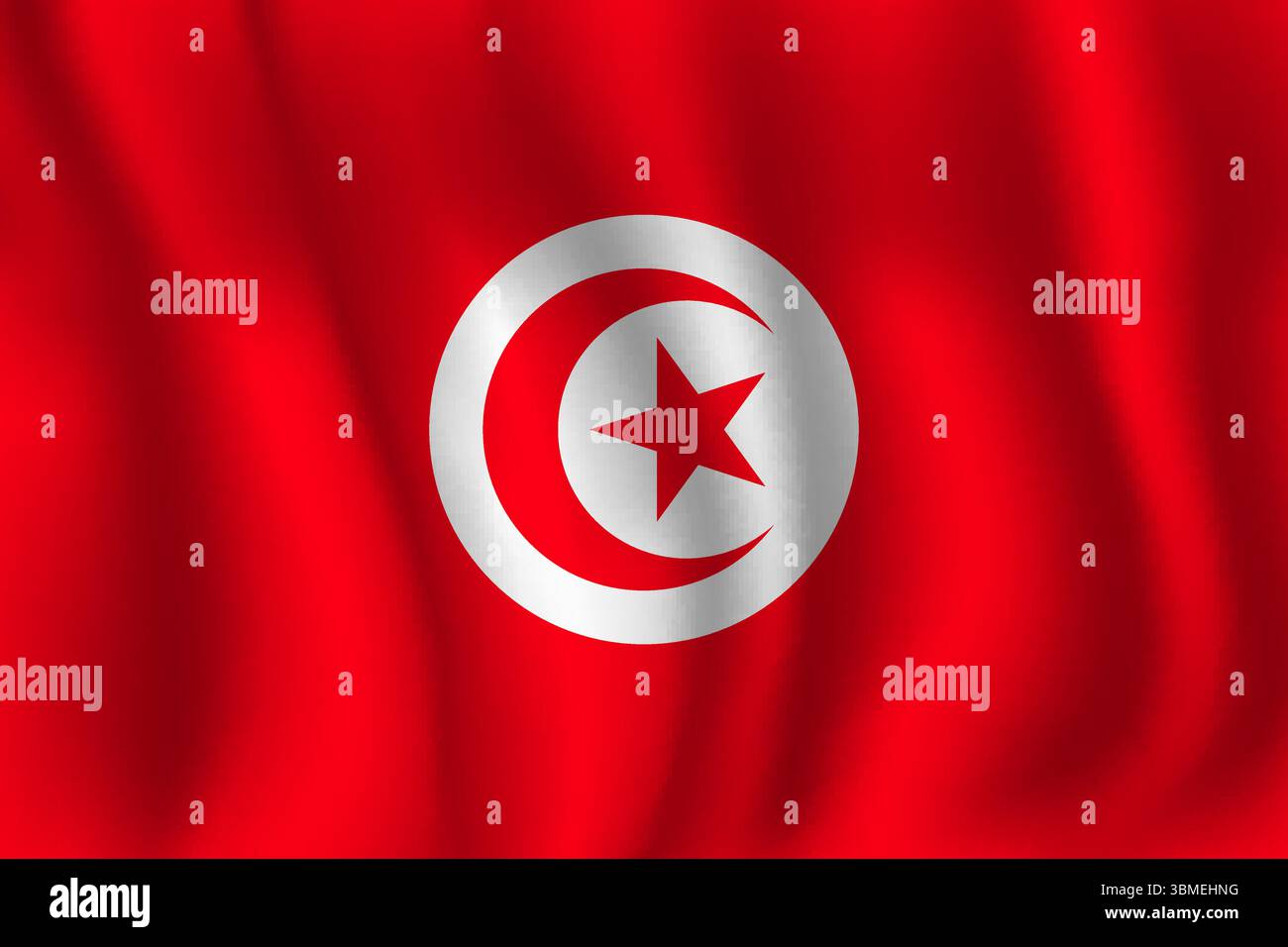 Flagge Tunesiens gewelltes Flattern im Wind, mit Falten 3d Stock Vektor