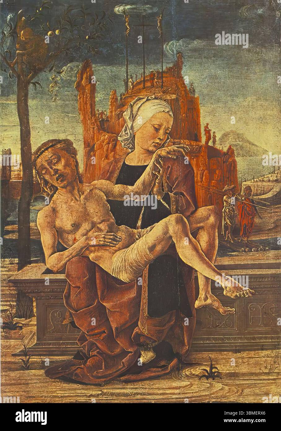 TURA, COSME (* ca. 1430, Ferrara, d. 1495, Ferrara) Pietà 1460 Öl auf Platte, 48 x 33 cm Museo Correr, Venedig die Datierung des Gemäldes wird diskutiert. Starke nördliche Einflüsse sind in der Malerei zu beobachten, deutsche (namentlich Dürer) und Rogier van der Weyden wurden als Einflussquelle vorgeschlagen. Restauriert im Jahr 1956 *** Stichwörter: ************* Autor: TURA, COSME Titel: Pietà Zeitlinie: 1451-1500 Schule: Italienisch Form: Malerei Art: Religiös Stockfoto