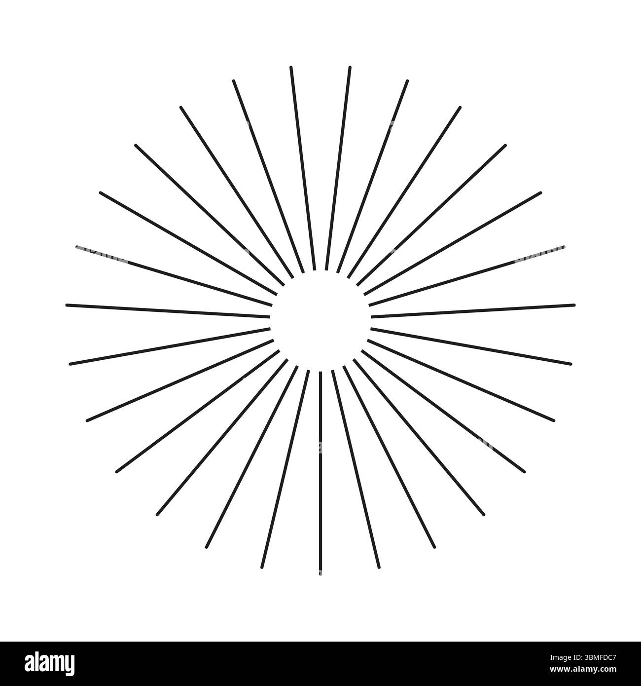 Speichen mit strahlendem Streifengitter. Symbol für radiale Streifen. Sunburst-Element. Radiale Kreisstrahlungslinien. Kreisförmige Linien. Stock Vektor