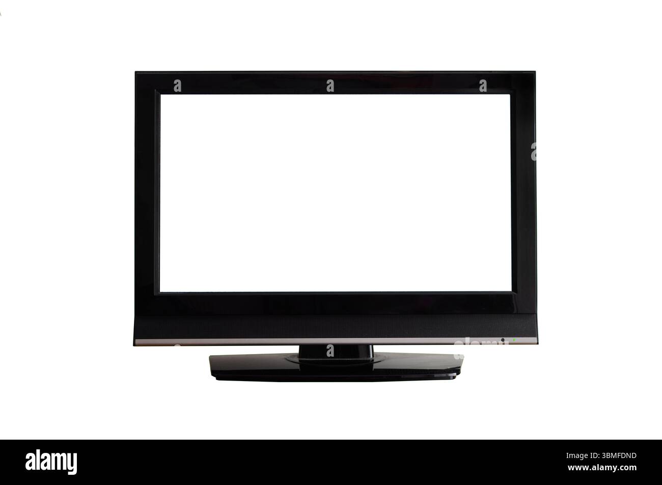 Fernseher auf Ständer isoliert auf weißem Hintergrund Stockfoto
