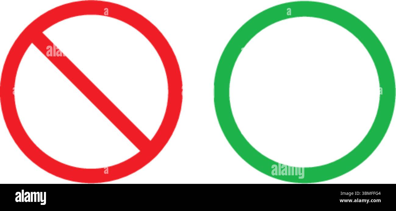 Ja- und Nein-Symbole – Genehmigungs- und Verbotssymbole in grünen und roten Kreisen Stock Vektor