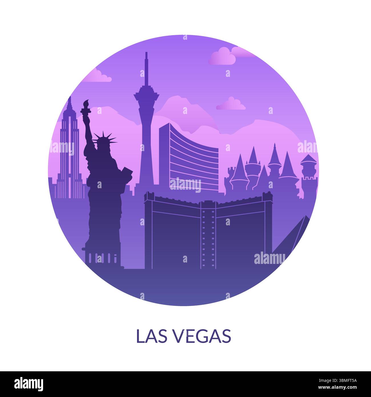 Eine Illustration der legendären Skyline von Las Vegas, die die pulsierende Stadtkultur zeigt Stock Vektor