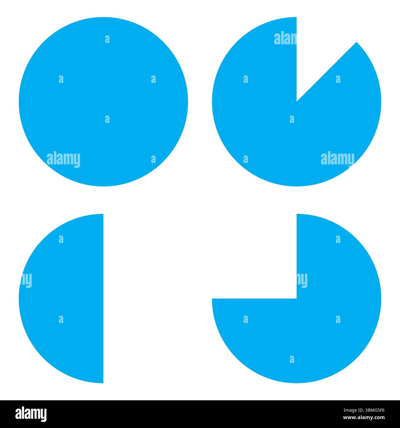 Blaue Kreisdiagramme. Elemente des Kreisdiagramms. Statistische Vektorgrafiken. Symbole für die Datenvisualisierung. Stock Vektor