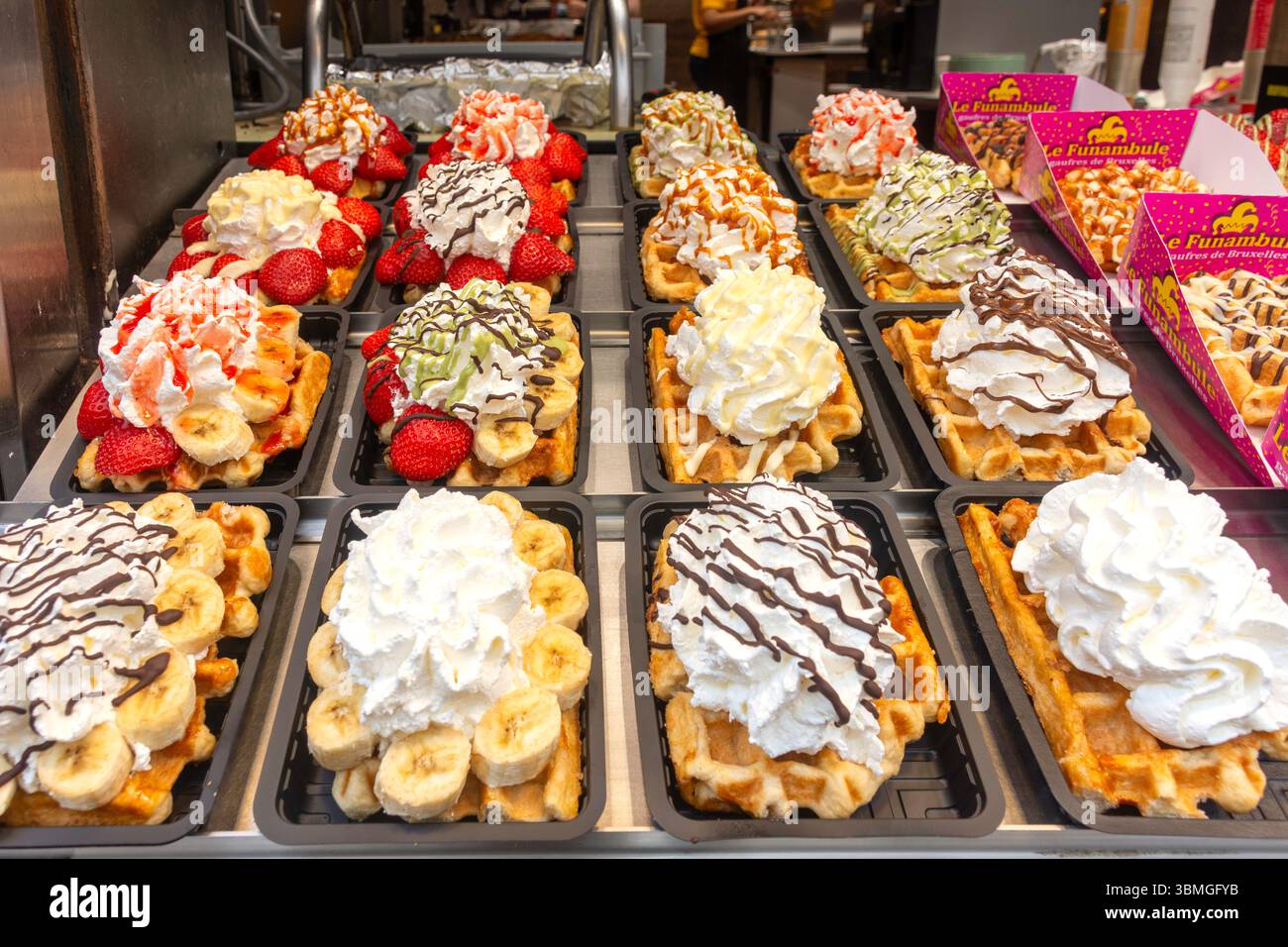 Belgien Waffelauswahl, Rue du Chêne, Bruxelles-Ville, Stadt Brüssel (Bruxelles), Region Brüssel-Hauptstadt, Königreich Belgien Stockfoto