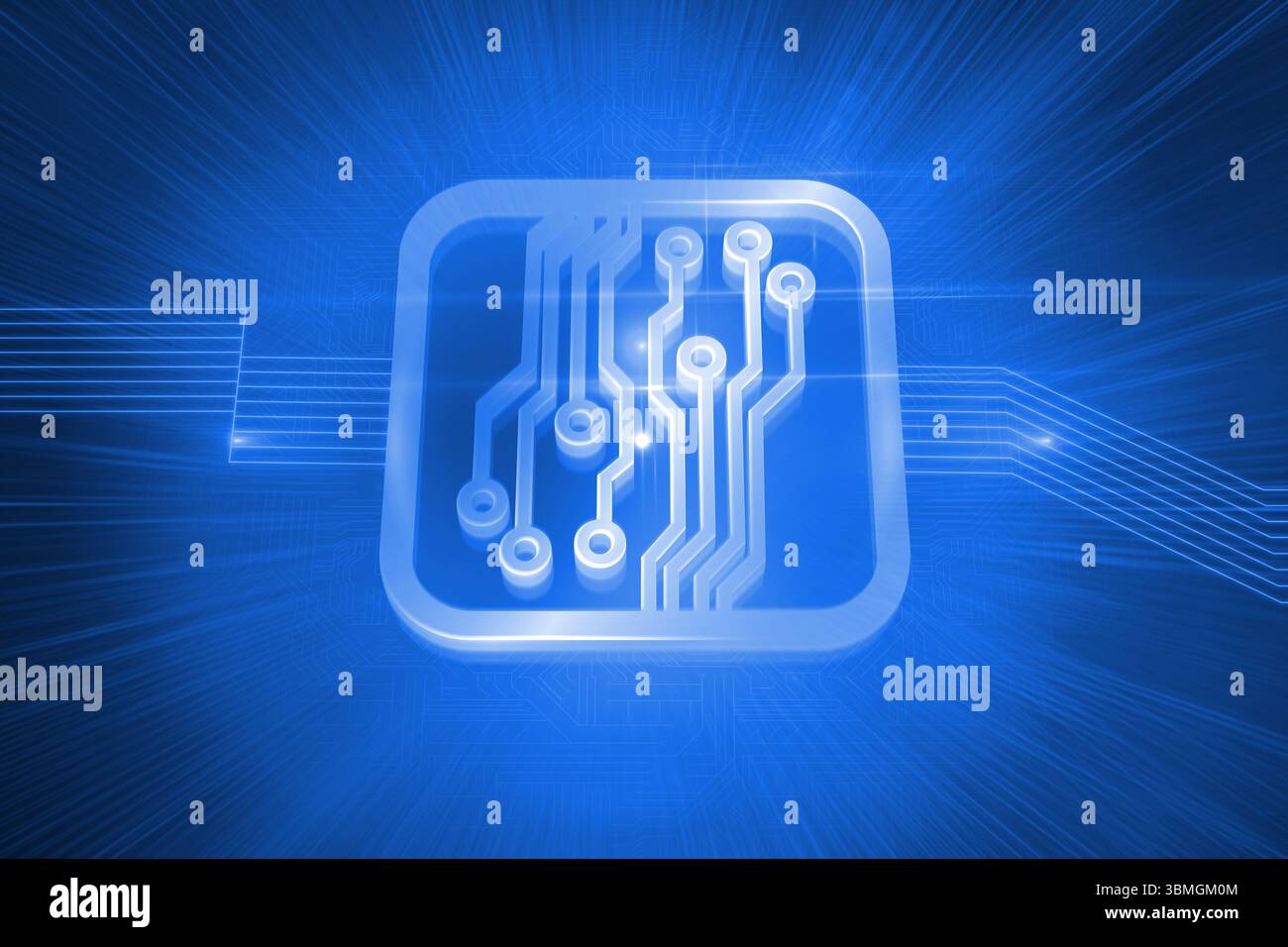 Glänzende Platine auf blauem Hintergrund Stockfoto