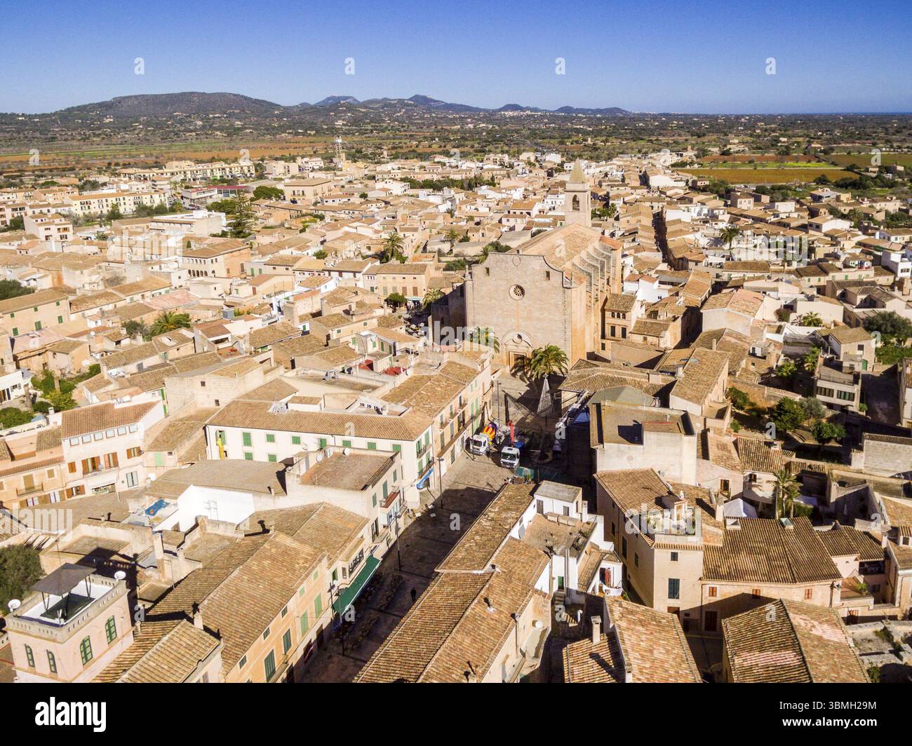 Luftaufnahme des Dorfes Santanyi, Mallorca, Balearen, Spanien, Europa Stockfoto