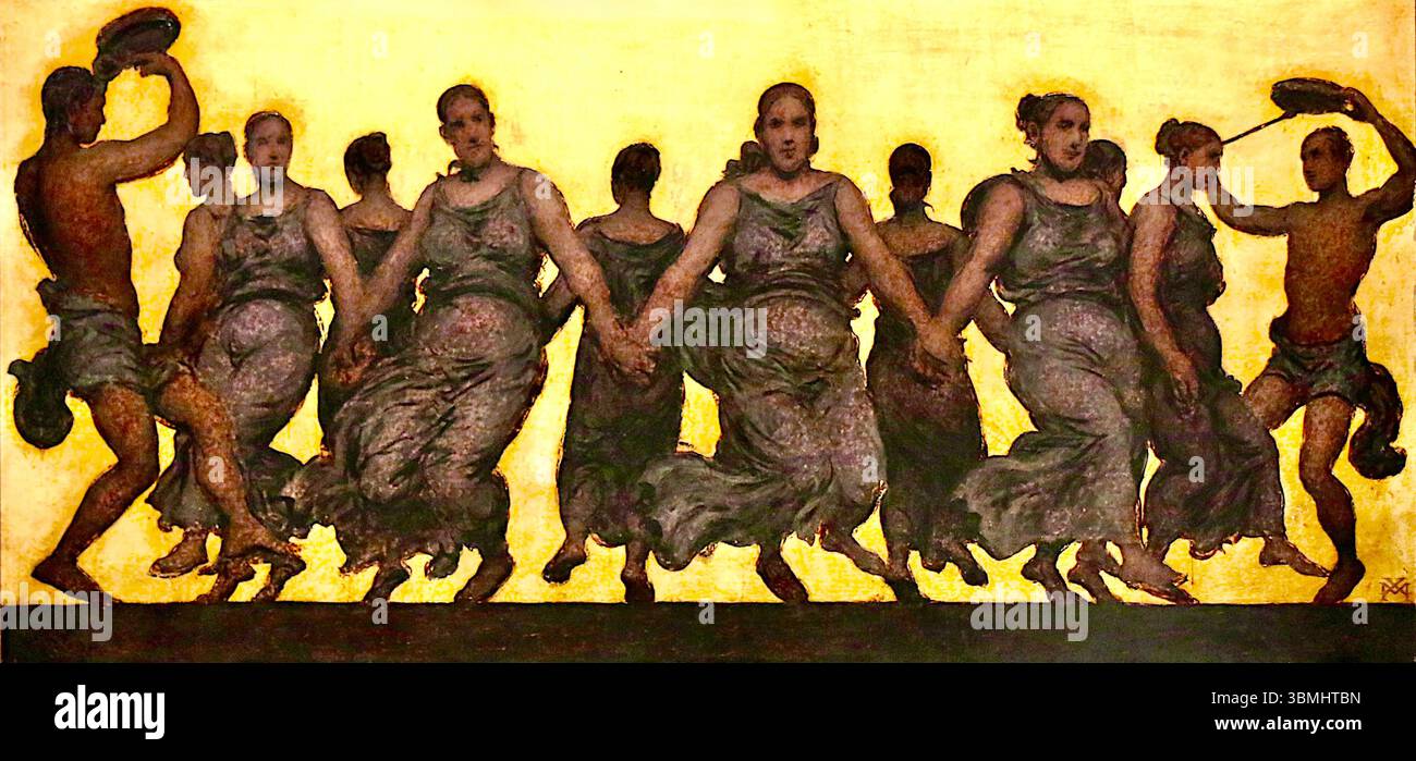 Xavier Mellery - der Tanz - 1888 - zeigt eine Gruppe von Tänzern in einer fließenden und anmutigen Komposition, die Bewegung und menschlichen Ausdruck betont. Stockfoto