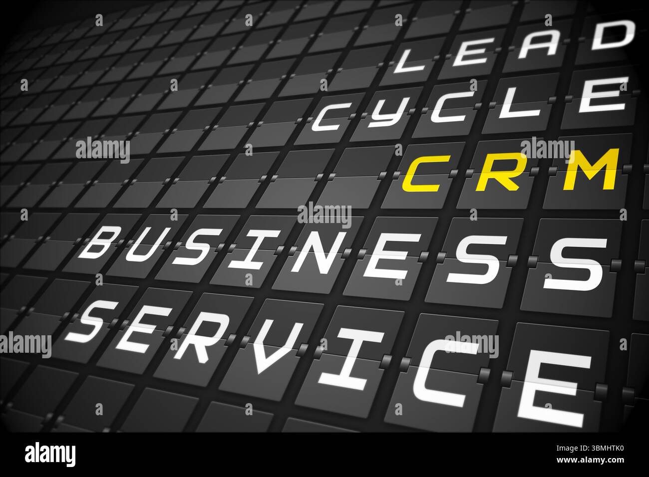 CRM-Schlagworte auf mechanische Tafel Stockfoto