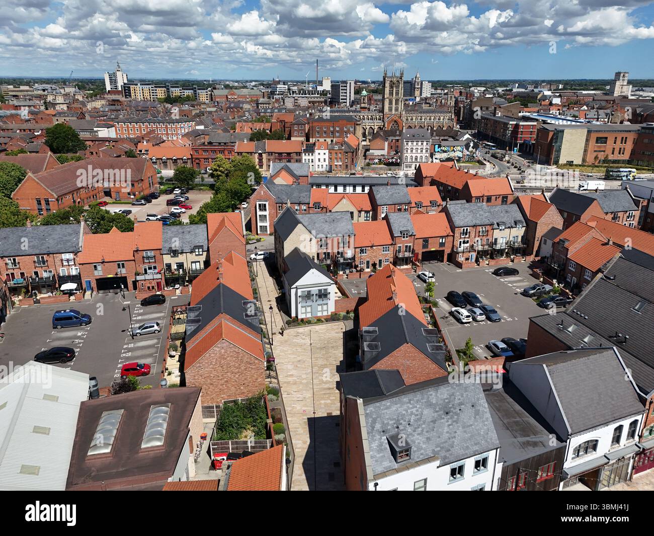 areal Views of Hull Minster ist eine anglikanische Kirche im Zentrum von Hull. Die Kirche hieß Holy Trinity Church. East Riding of Yorkshire, England Stockfoto