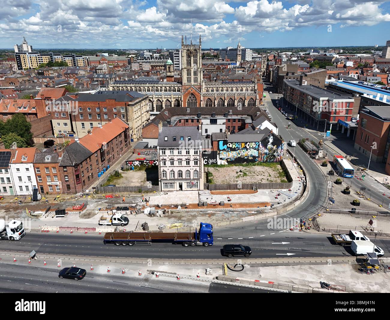 areal Views of Hull Minster ist eine anglikanische Kirche im Zentrum von Hull. Die Kirche hieß Holy Trinity Church. East Riding of Yorkshire, England Stockfoto