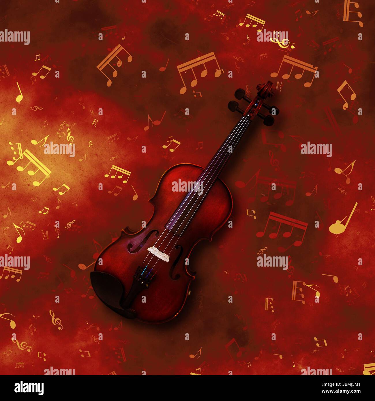 Musikalischer Hintergrund mit Noten und einer klassischen Geige Stockfoto