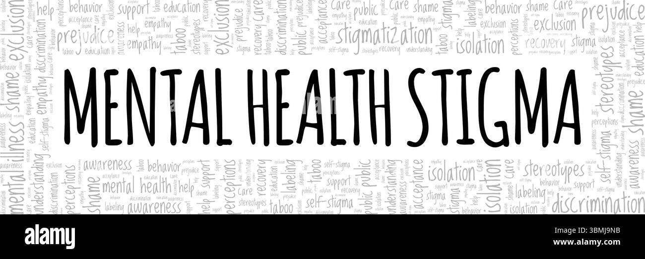 Geistige Gesundheit Stigma Wort Wolke konzeptuelles Design isoliert auf weißem Hintergrund. Stock Vektor