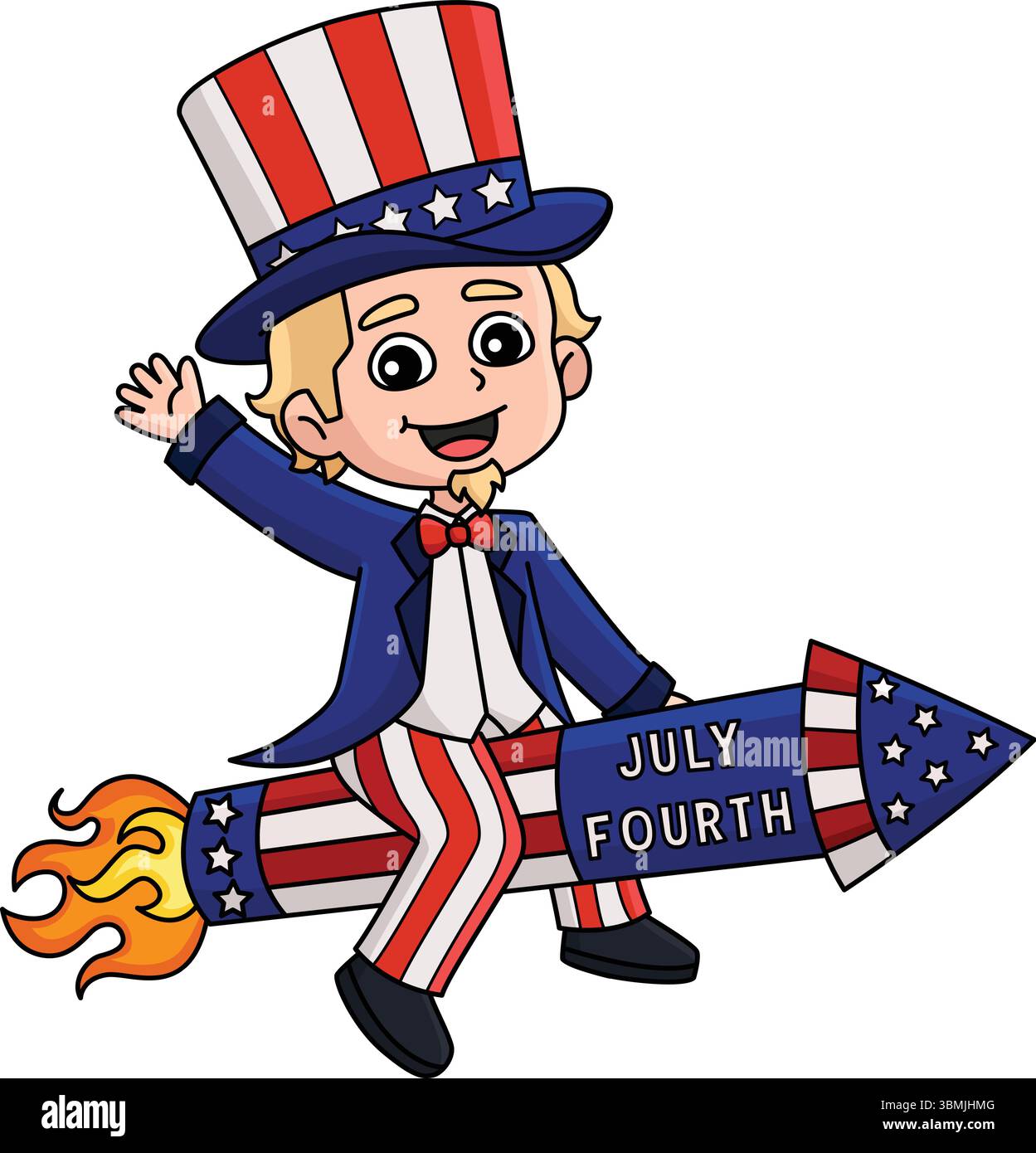 4. Juli Onkel Sam Cartoon Coloured Clipart Stock Vektor