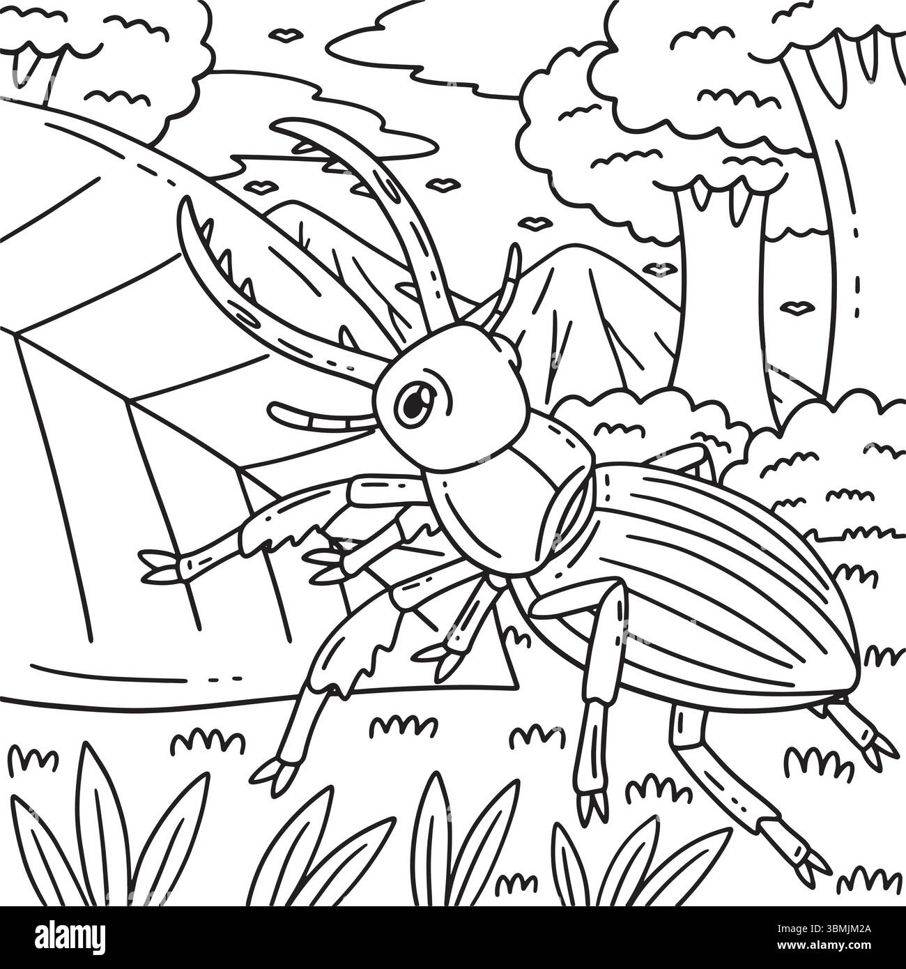 Waldtier Hirschkäfer Malseite für Kinder Stock Vektor
