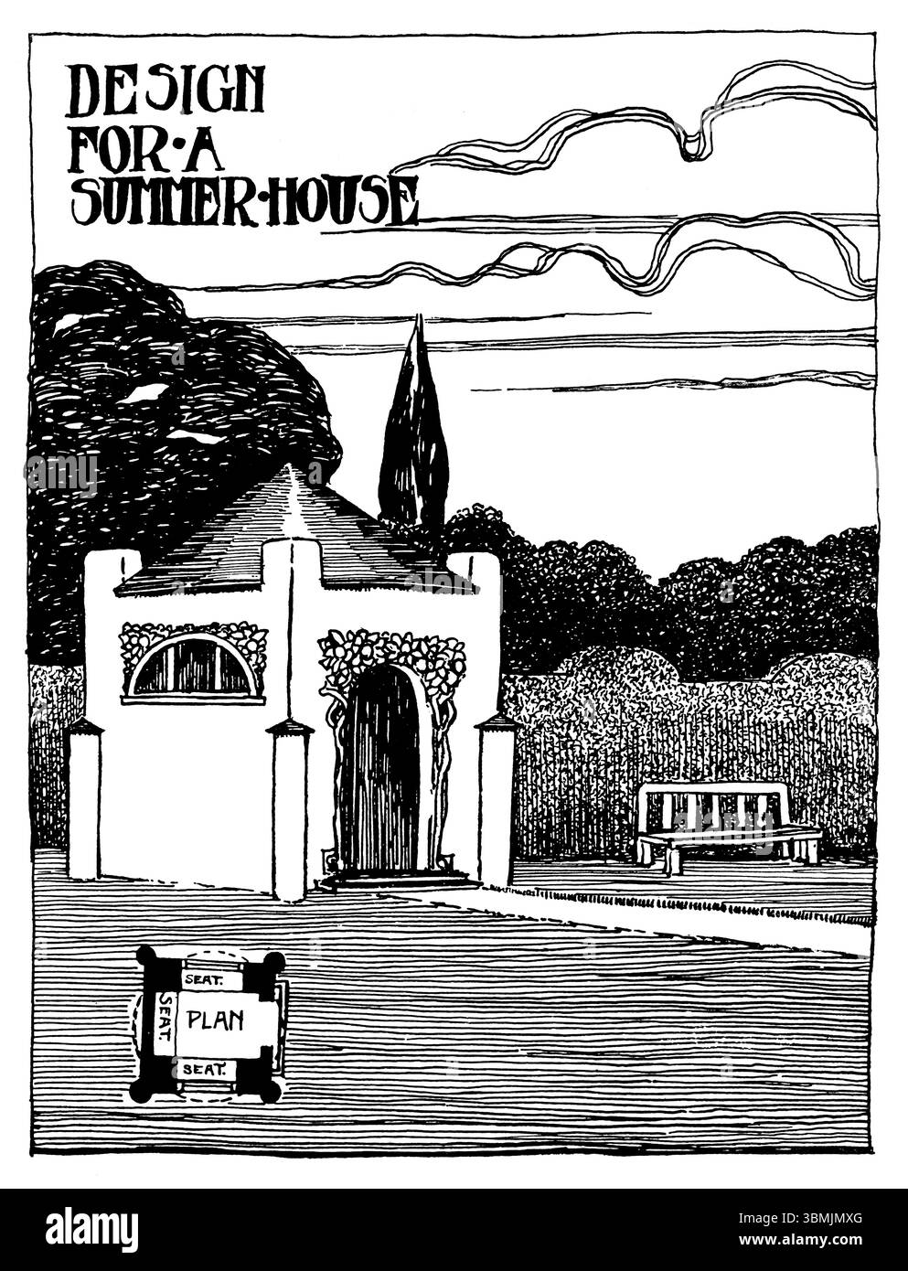 Design für ein kleines edwardianisches Gartensommerhaus von S C Ramsay aus dem Studio Magazine 1903 Stockfoto