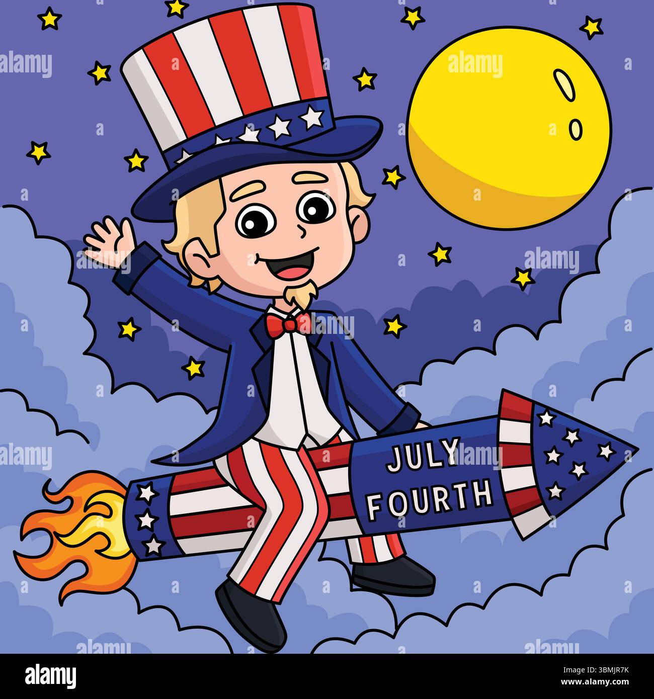 4. Juli Uncle Sam farbige Zeichentrickfigur Stock Vektor