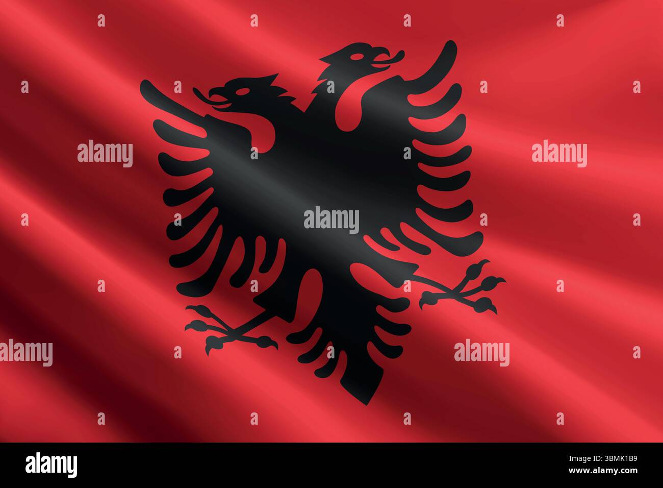 Albanische Nationalflagge winkt im Wind, realistische, detailgetreue Seidenstruktur Stock Vektor