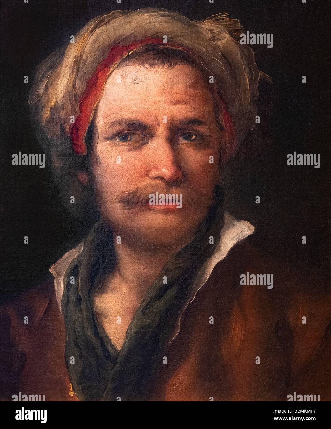 Giambattista Tiepolo Gemälde; Kopf eines östlichen Herrn mit Schnurrbart und Turban; Mitte der 1750er Jahre, Öl auf Leinwand; Maler im Rokoko-Stil des 18. Jahrhunderts Stockfoto