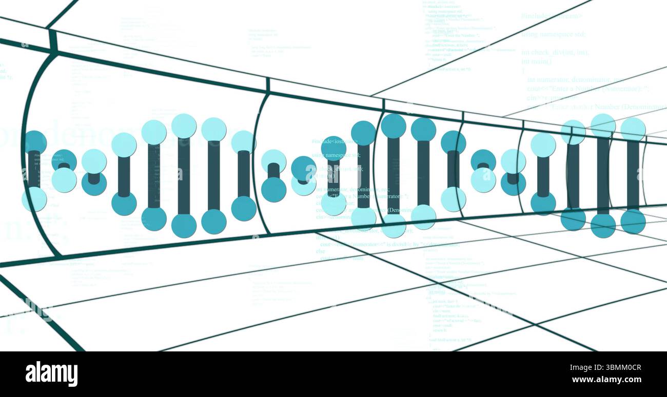Abbildung des DNA-Strangs und der Binärcodierung für die wissenschaftliche Datenverarbeitung Stockfoto