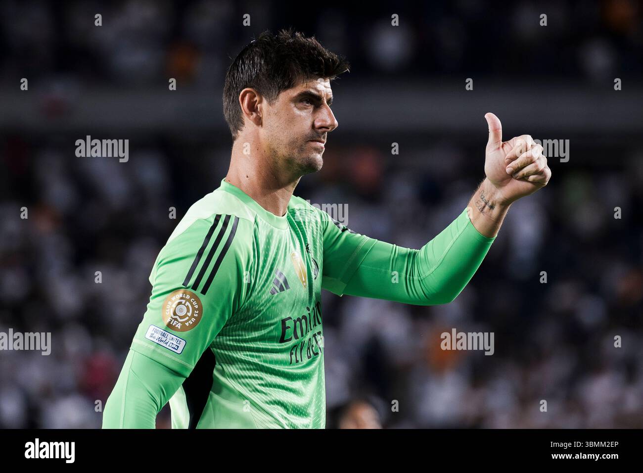 Thibaut Courtois von Real Madrid CF gibt am Ende des Fußballspiels der FIFA Club-Weltmeisterschaft zwischen RB Salzburg und Real Madrid CF Gesten aus. Stockfoto