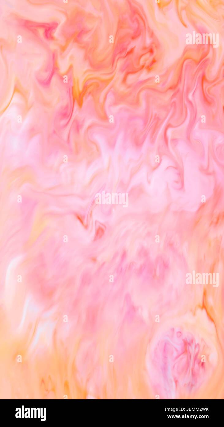 Glossy Fluid Art Swirl in Pink und Orange für mobile Hintergründe Stockfoto