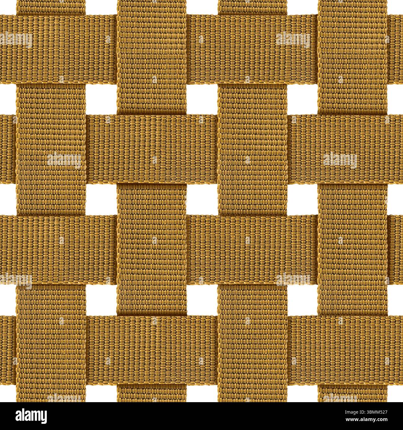 Isolierte nahtlose 4k-Textur aus khakifarbenem Militär-Nylon genähtes Gittergitter auf weißem Hintergrund. Stockfoto