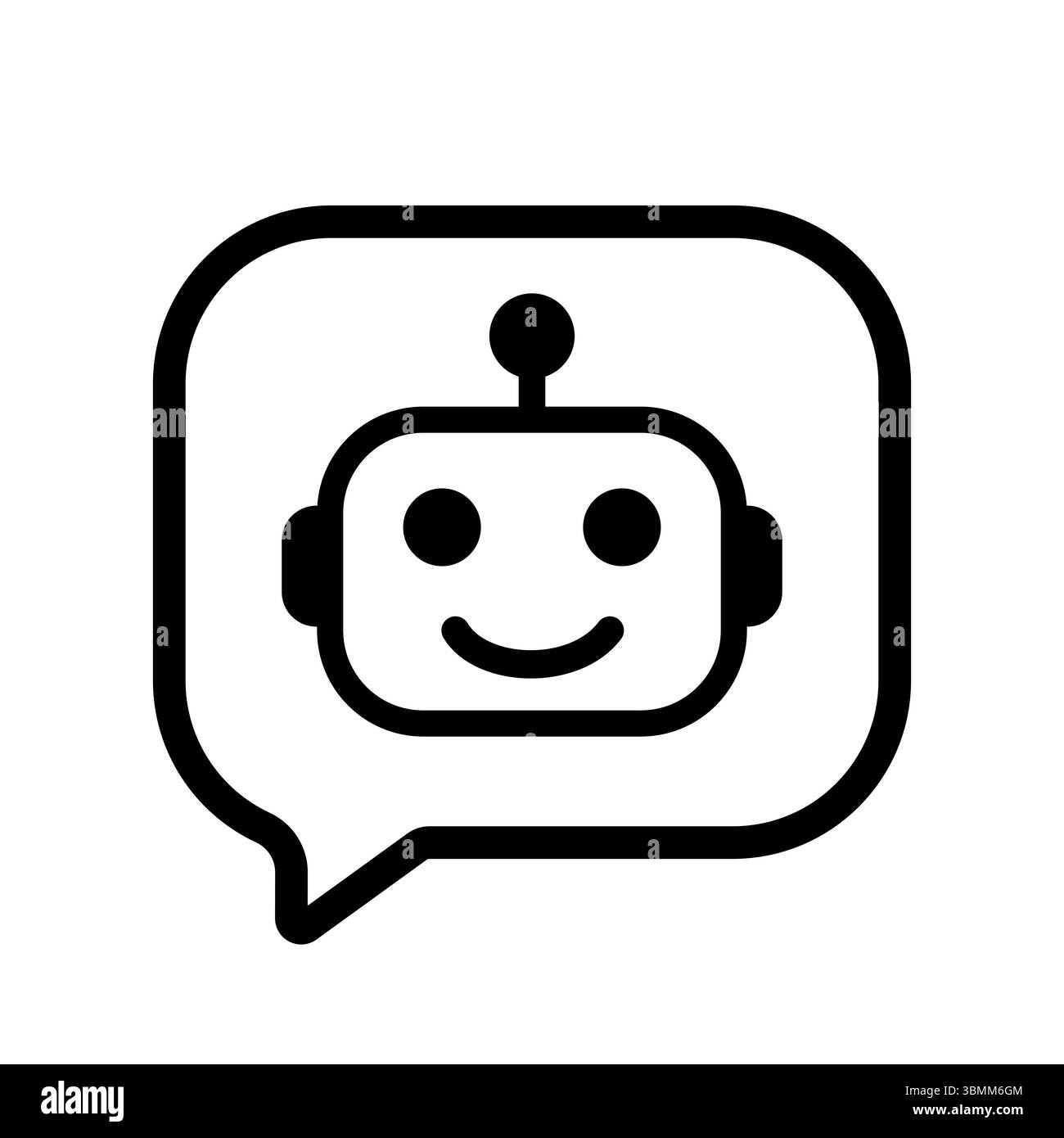 Umrisssymbol des Roboters in der Sprachwolke mit Antenne und niedlichem Gesicht Stock Vektor