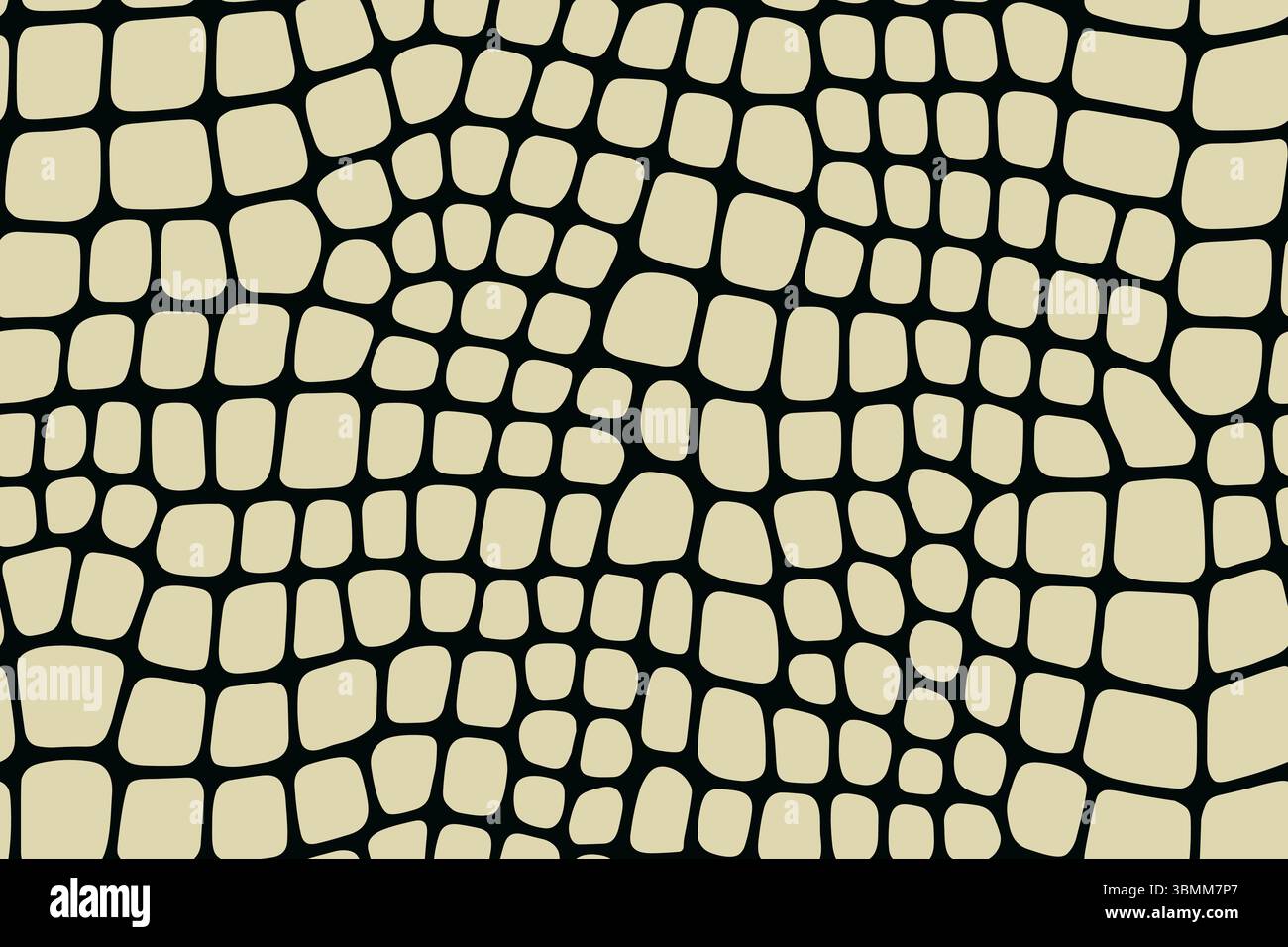 Nahtloses Alligatorhautmuster mit weichen abgerundeten schwarzen Skalen auf beigefarbenem Hintergrund. Stock Vektor