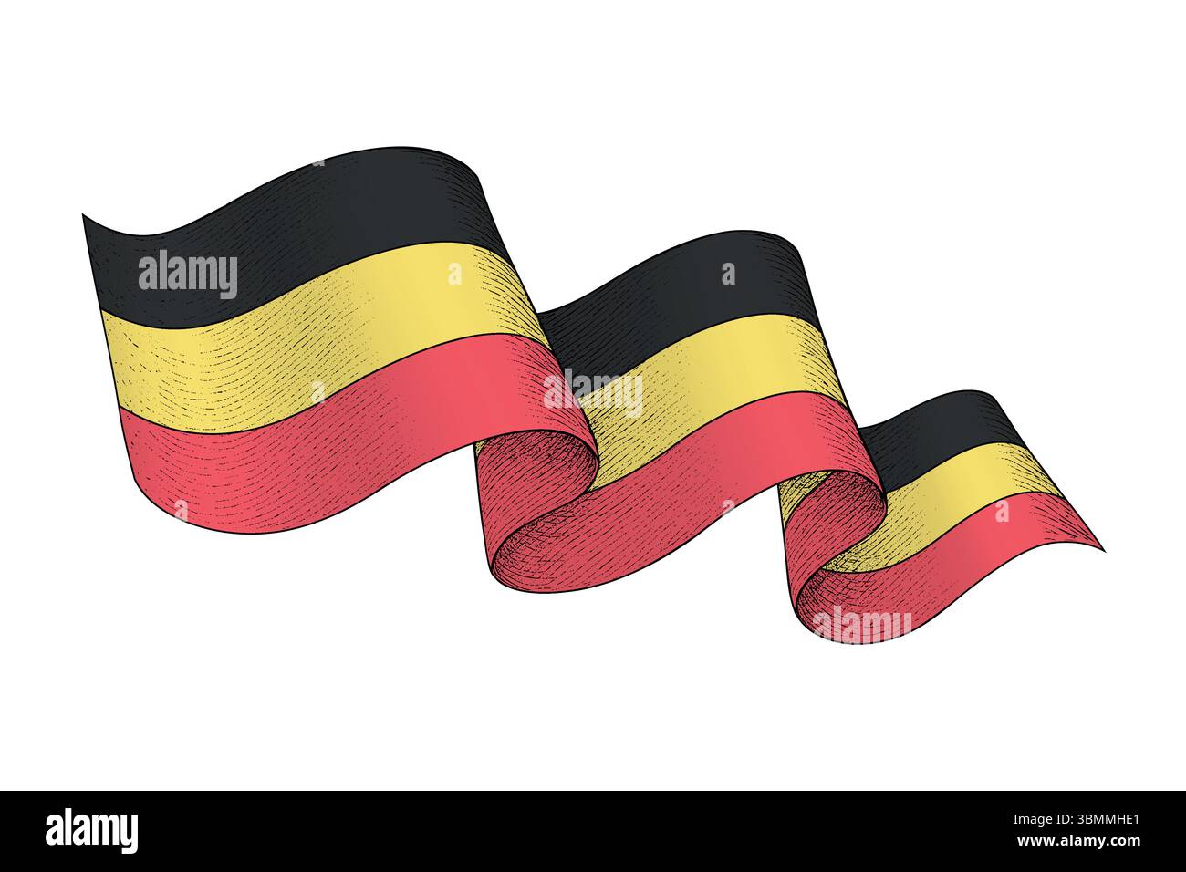Die belgische Nationalflagge wehende Schleifenform mit eingravierter Vintage-Textur Stock Vektor