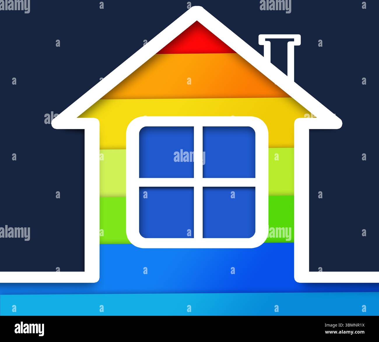Buntes Haus auf blauem Hintergrund Stockfoto
