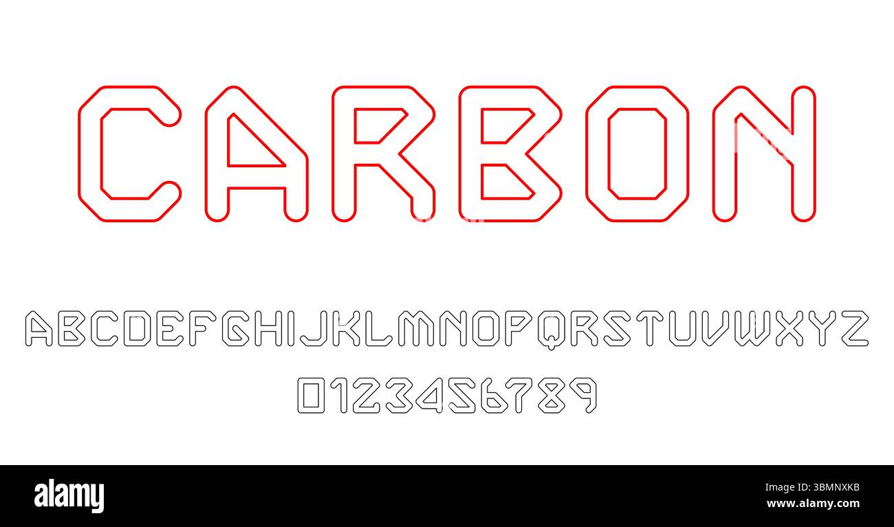 Satz von Alphabeten Schriftzeichen Buchstaben und Zahlen modernes abstraktes Design mit Rahmenvektorillustration Stock Vektor