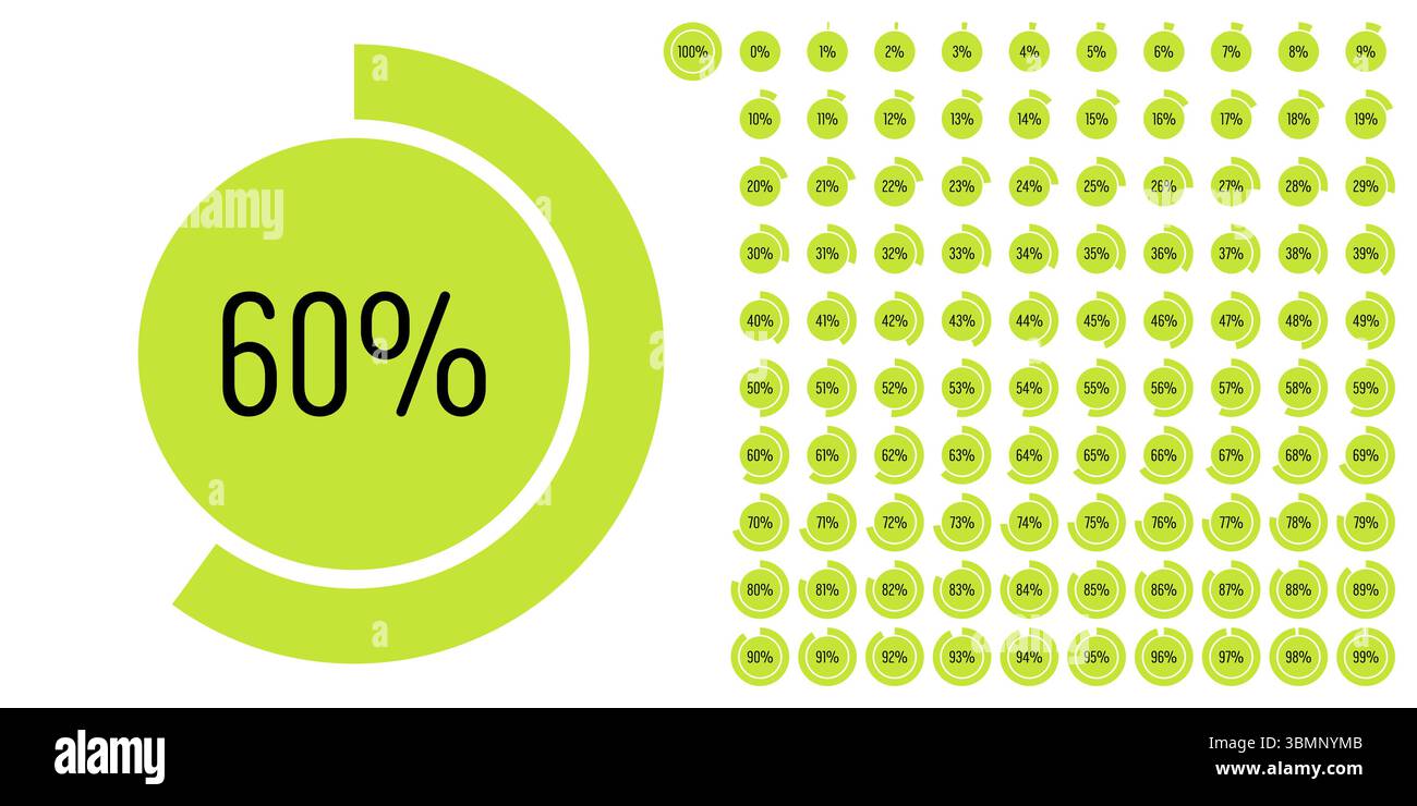 Satz von Kreis Prozent Fortschritt Balkendiagramme Meter von 0 bis 100 gebrauchsfertig für Web-Design, Benutzeroberfläche UI oder Infografik - Indikator mit gre Stock Vektor