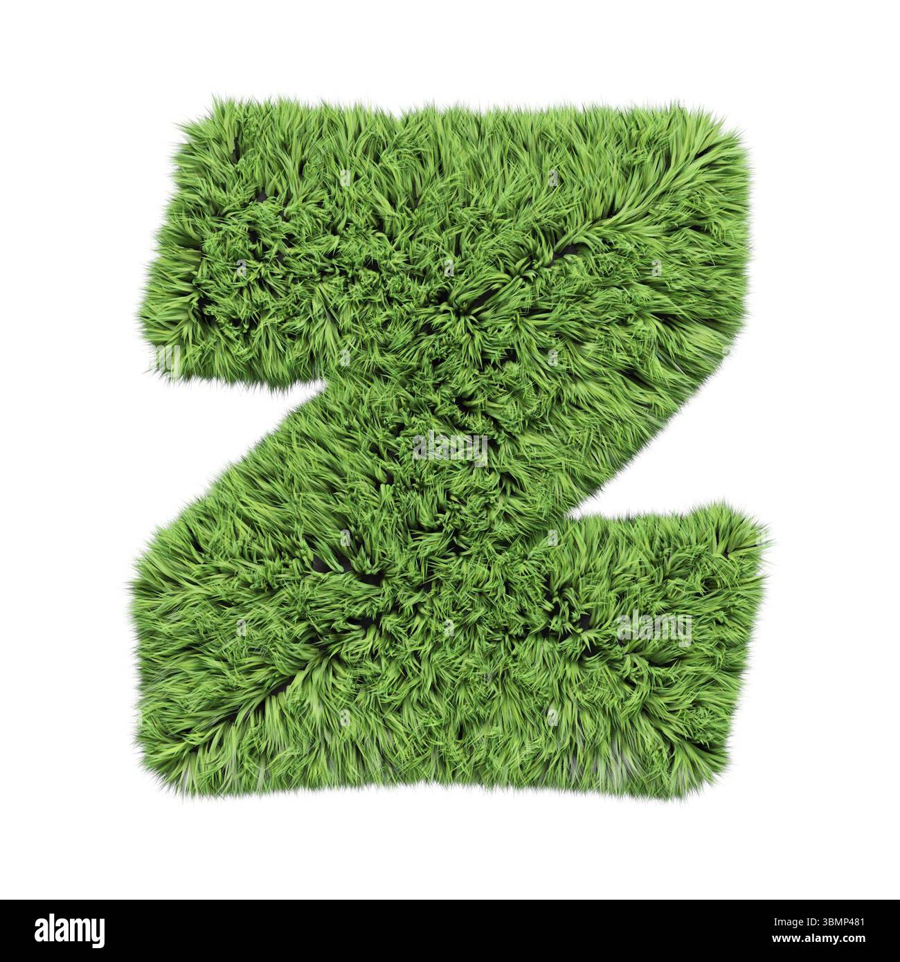 Kräutergras-Alphabet Kleinbuchstabe z. isoliert auf weißer 3D-Illustration Stockfoto
