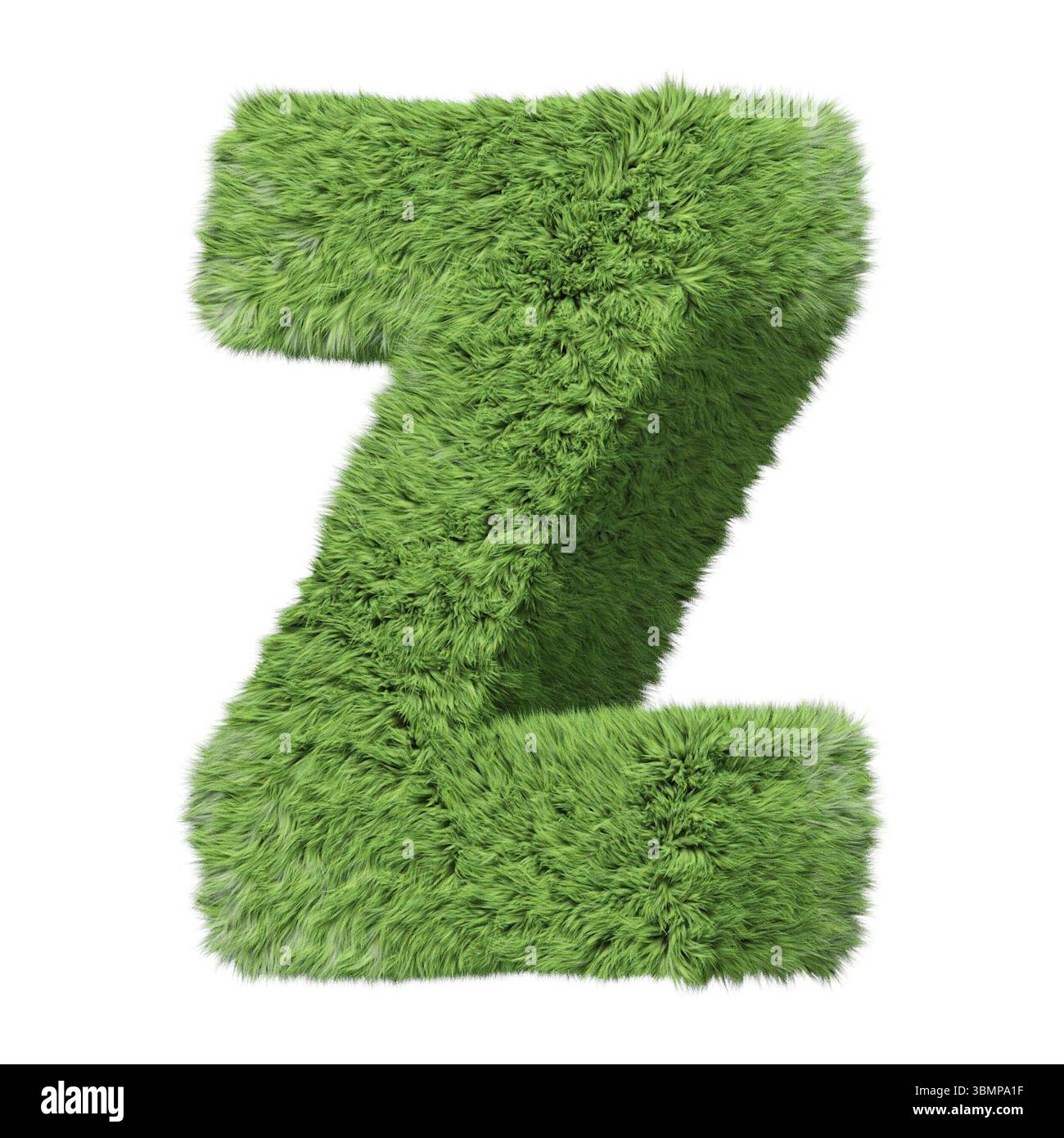 Kräutergras-Alphabet, Großbuchstabe Z, im Uhrzeigersinn gedreht. Isoliert auf weißer 3D-Illustration Stockfoto