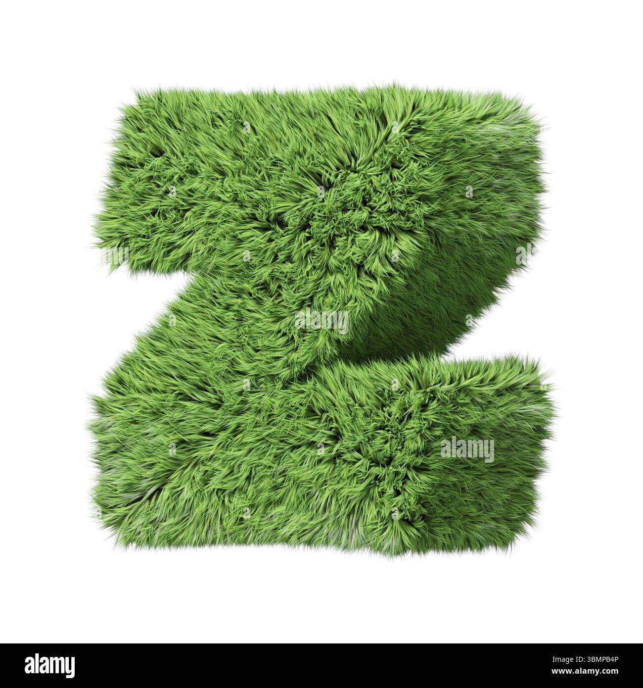 Kräutergras-Alphabet, Kleinbuchstabe z, im Uhrzeigersinn gedreht. Isoliert auf weißer 3D-Illustration Stockfoto