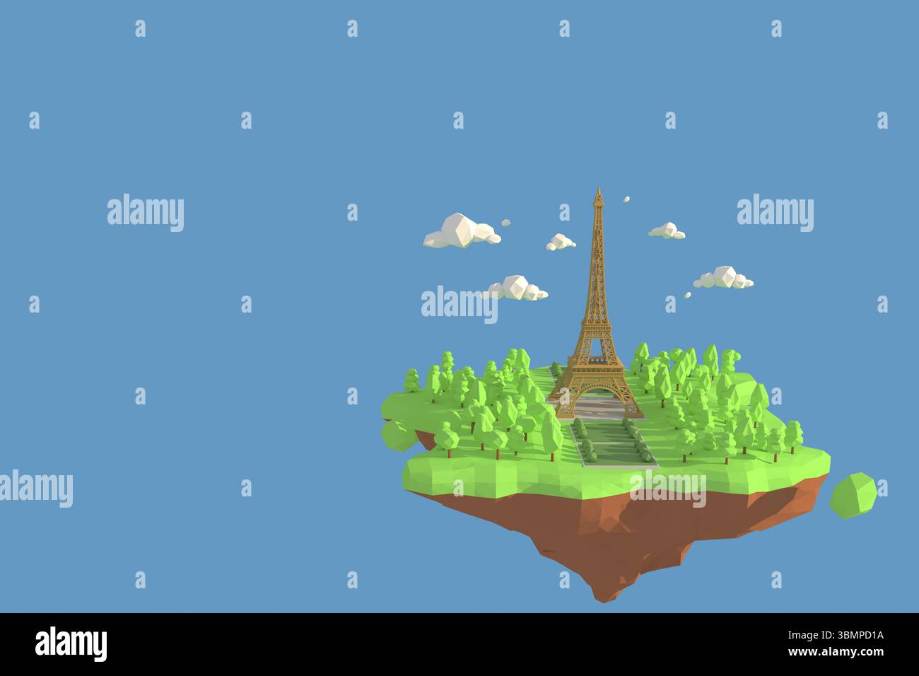 3D-Illustrator des Eiffelturms in Frankreich. 3D-Rendering Hintergrund für Geometrie mit niedrigem Polygon. Abstrakte Polygonale Geometrische Form. Lowpoly Minimal Style Art Stockfoto