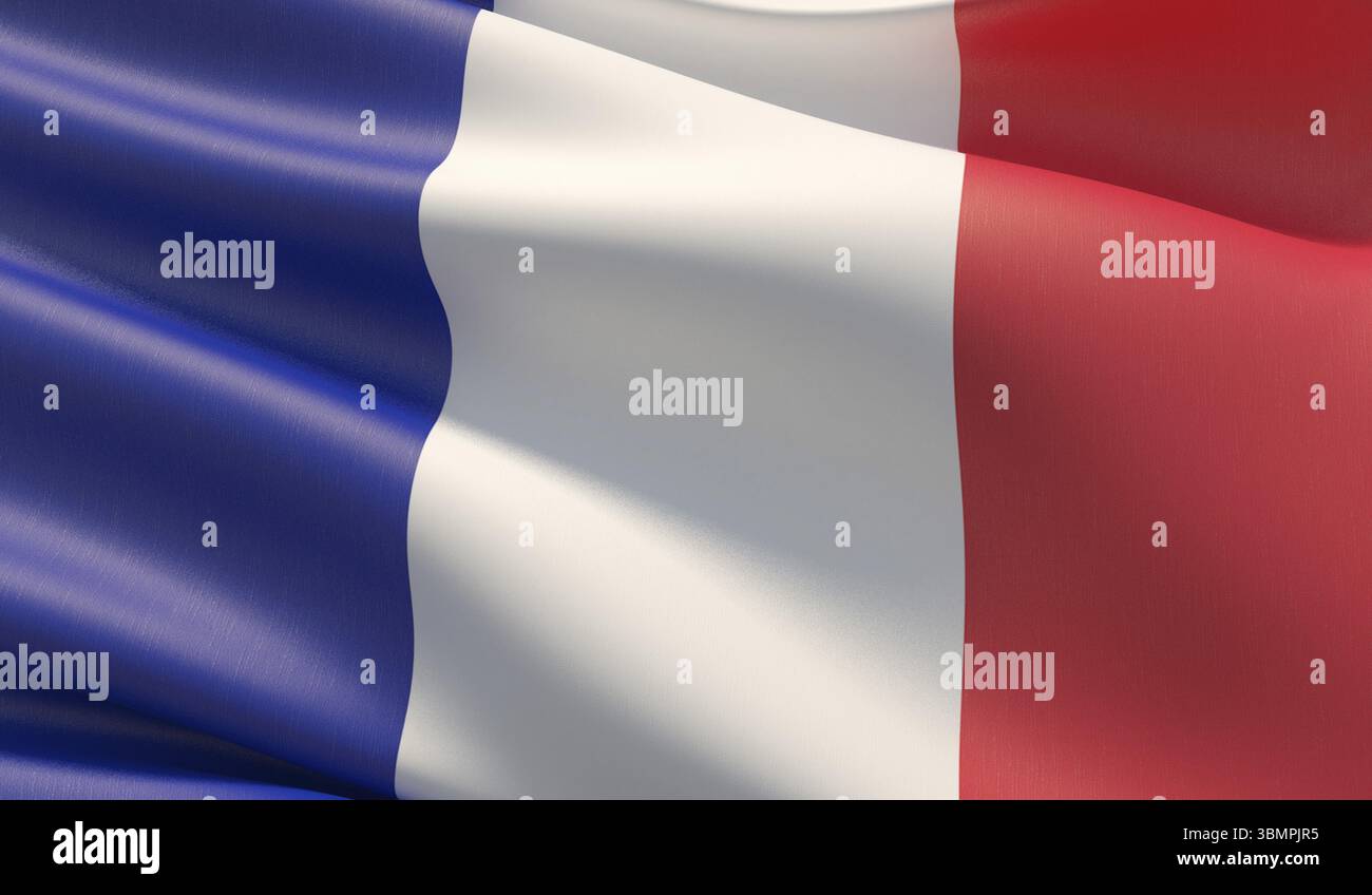 Hochauflösende Nahflagge von Frankreich. 3D-Abbildung Stockfoto