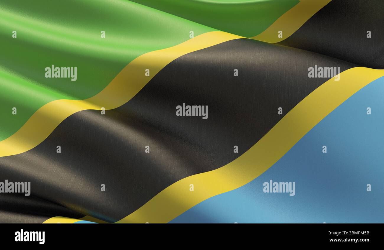 Hochauflösende Nahflagge von Tansania. 3D-Abbildung Stockfoto