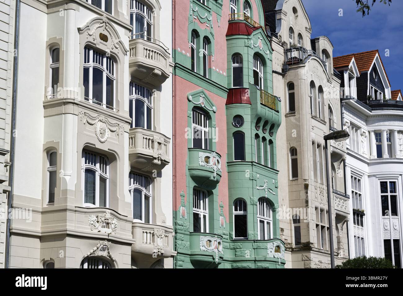 Fassaden schöner Jugendstilhäuser in der kölner Südstadt Stockfoto