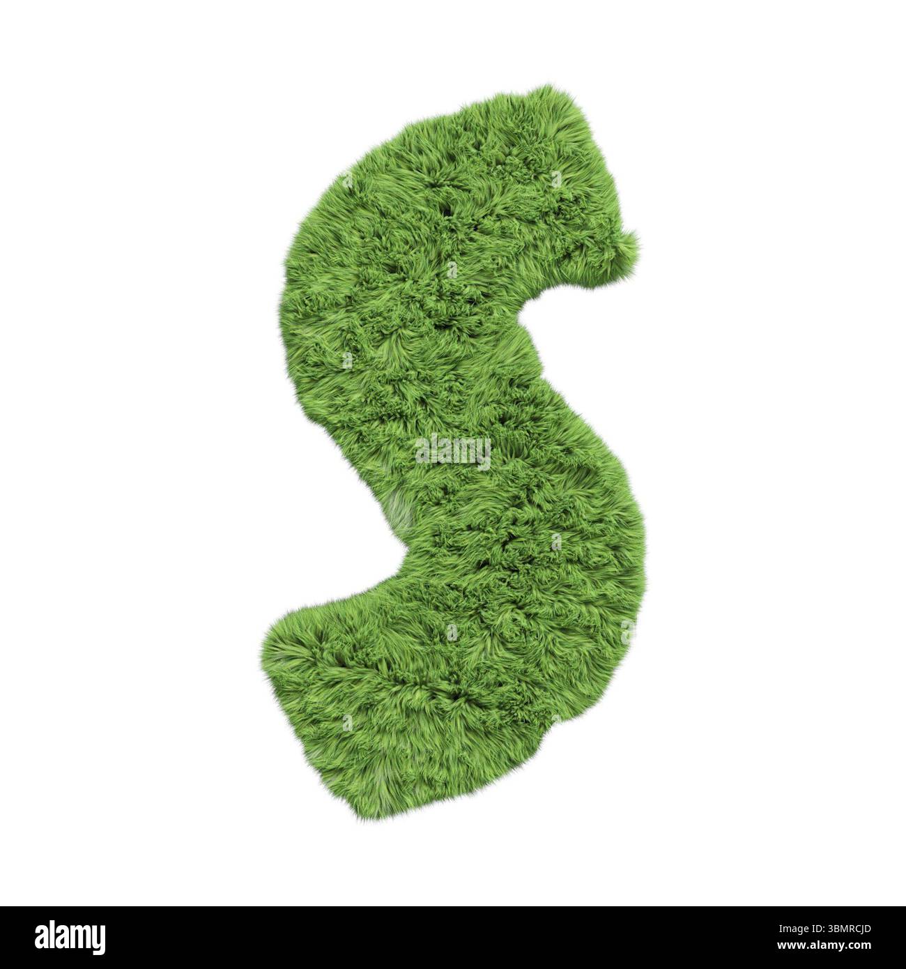 Kräutergras-Alphabet Großbuchstabe S. isoliert auf weißer 3D-Illustration Stockfoto