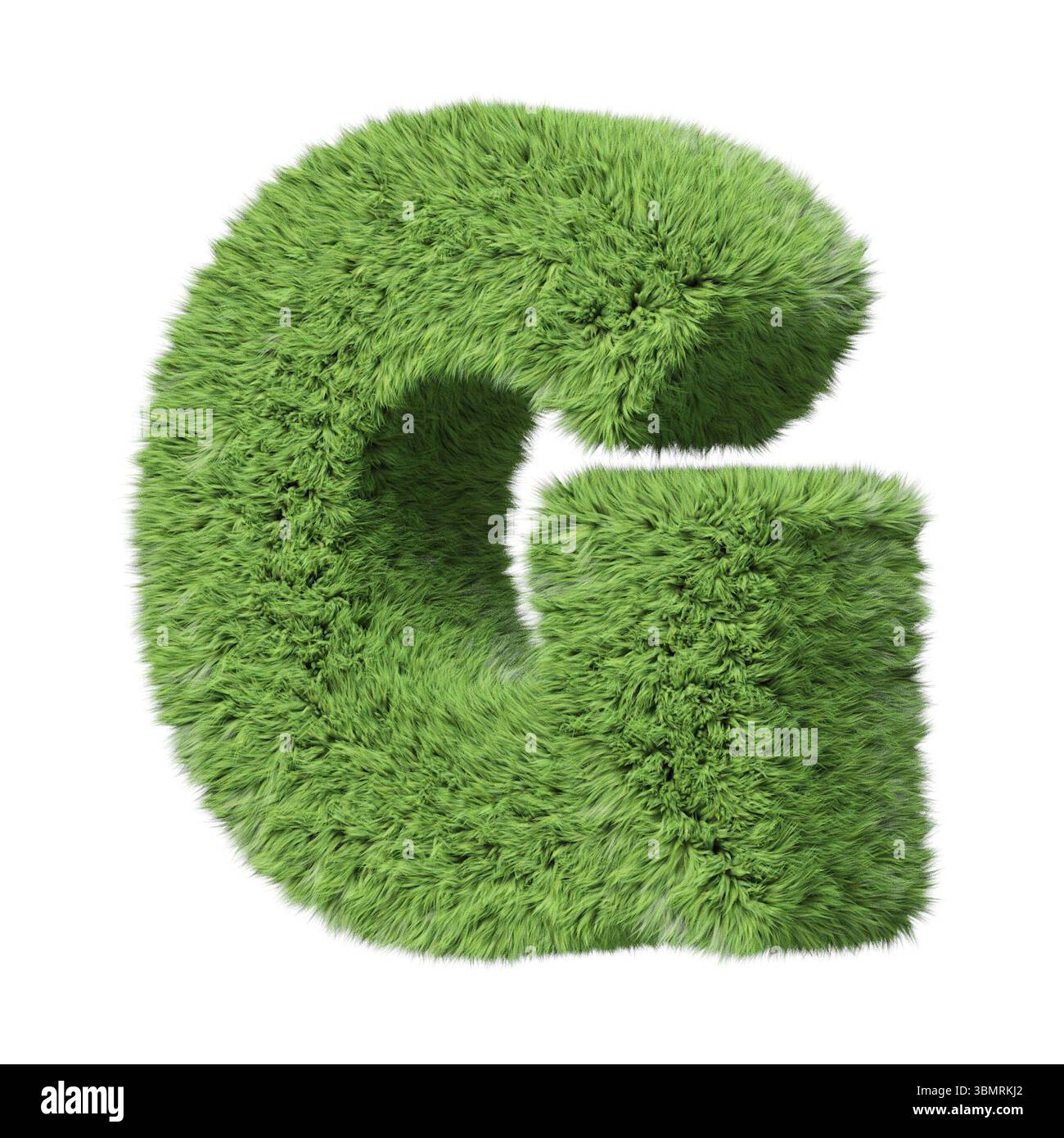 Kräutergras-Alphabet, Großbuchstabe G, im Uhrzeigersinn gedreht. Isoliert auf weißer 3D-Illustration Stockfoto