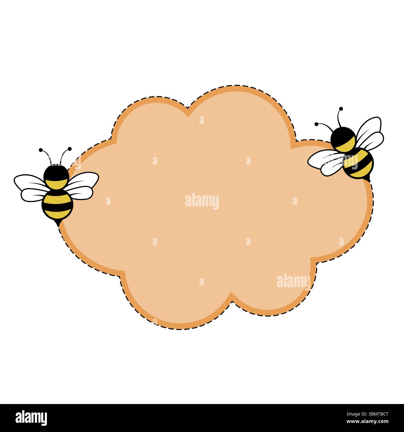 Biene thematisch Notiz Papier Hintergrund mit niedlichen Wolkenrahmen Illustration. Ein Bienenmotiv-Notizpapier-Hintergrund mit weichem, gewelltem Rahmen in Wolkenform Stock Vektor